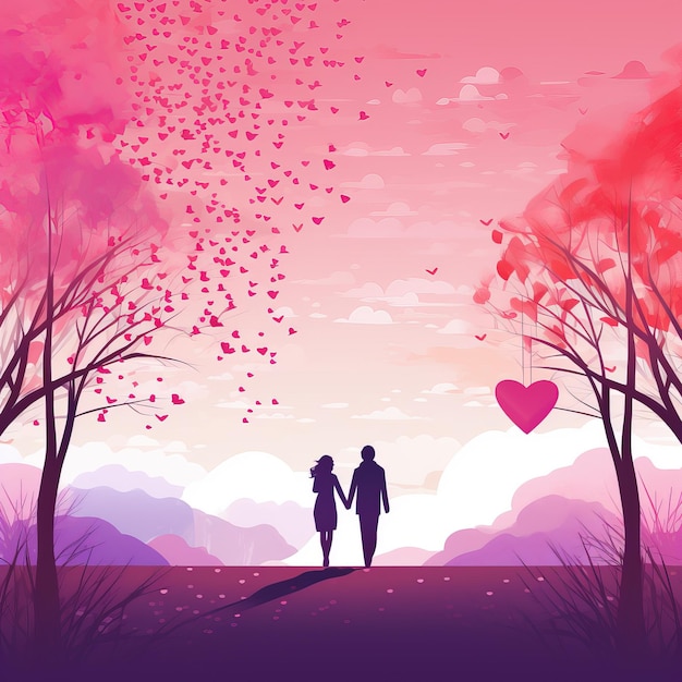 Valentines day background with couple in love vector illustration