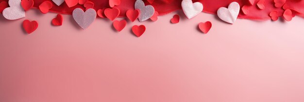 Valentines day background with gift boxes and red hearts on white background top view