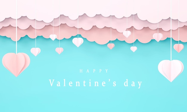 Valentines day background with hanging heart paper  bannersWallpaperflyers invitation posters