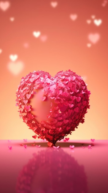 Valentines day background with heart 3D illustration created by generative AI technology