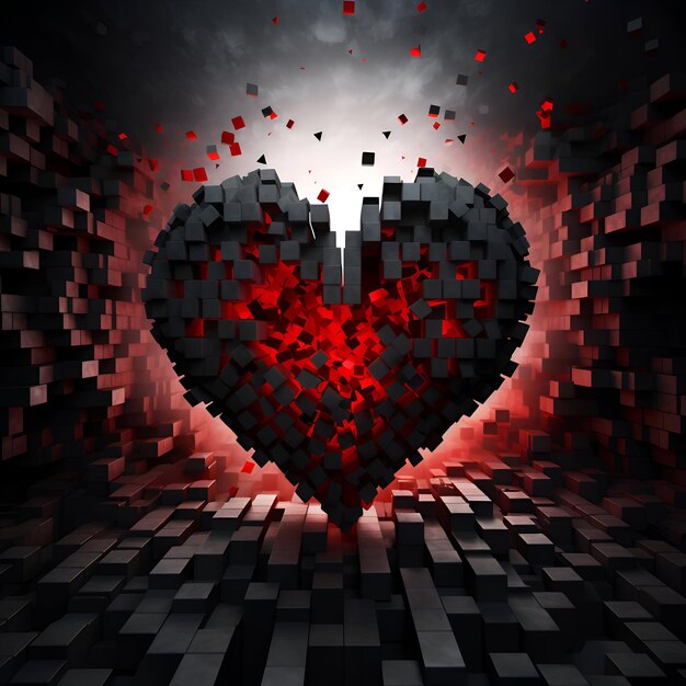 Valentines day background with heart and particles 3D rendering