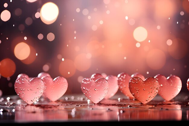 Valentines day background with hearts on bokeh background