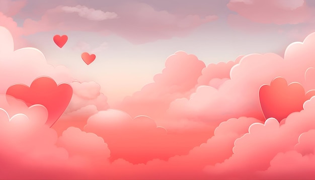 Valentines day background with hearts and clouds illustration