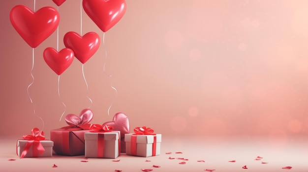 Valentines day background with hearts and gifts