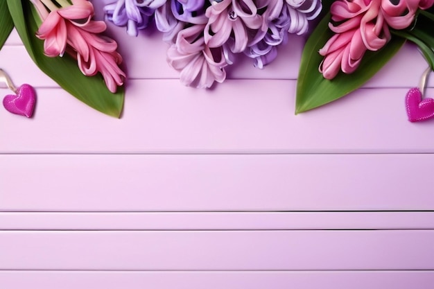 Valentines day background with hearts and hyacinth flowers