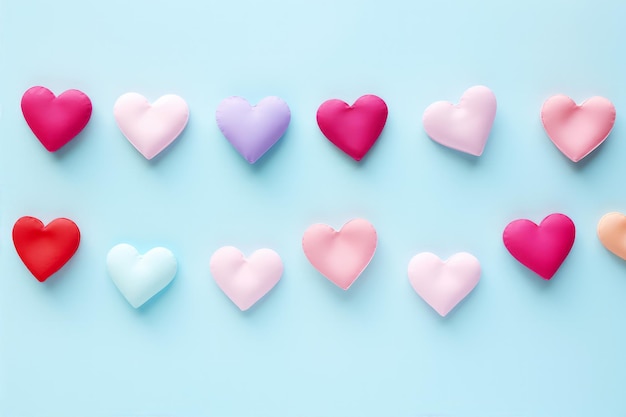 Valentines Day background with many small paper hearts in pastel colors