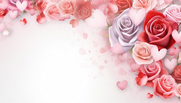 Valentines Day background with pink roses on white background