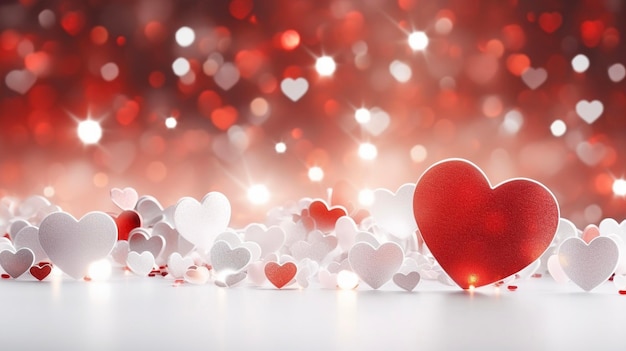 Valentines day background with red heart and bokeh lights AI Generated Images