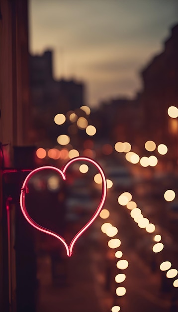 Foto sfondo di san valentino con cuore rosso sulla strada della città
