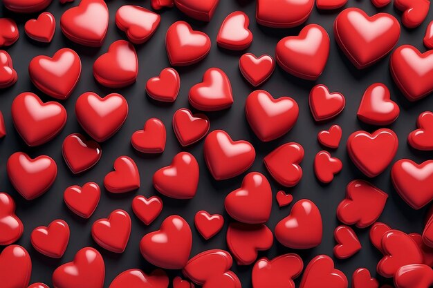 Valentines Day Background with red hearts 3D Render