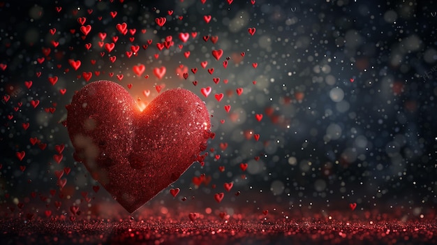 Valentines day background with red hearts 3D rendering