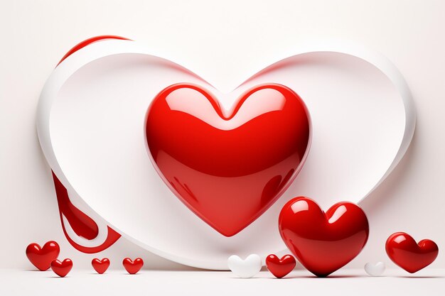 Valentines Day background with red hearts 3D rendering