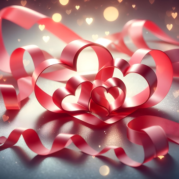 Photo valentines day background with red hearts and bokeh