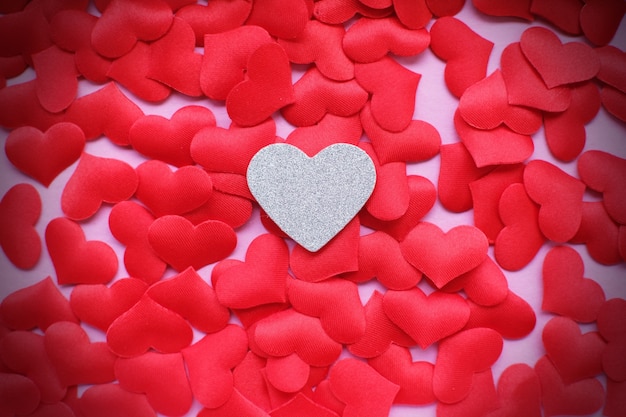 Valentines day background with red hearts. copy space.