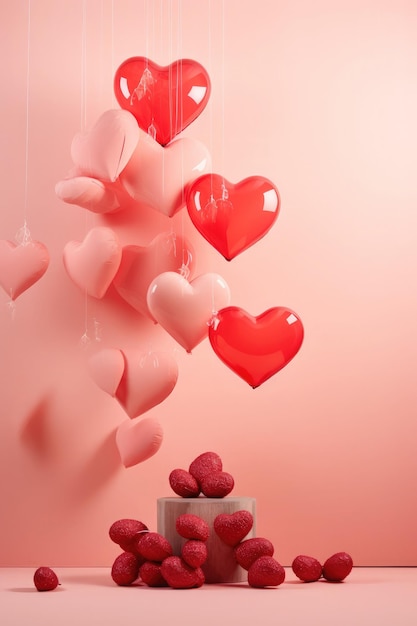 Foto sfondo di san valentino con cuori rossi e scatola regalo ai generativa