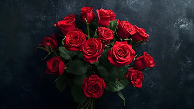 黒い背景の上に赤いバラを飾ったバレンタインデーの背景