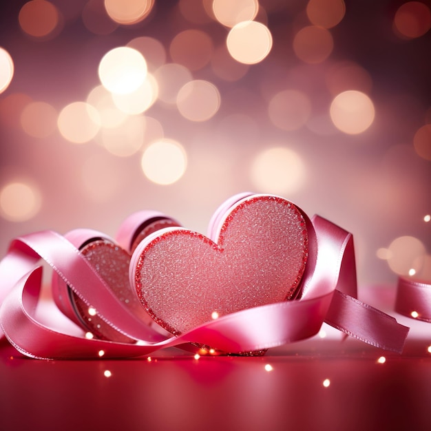 Photo valentines day background with two red hearts on wooden background generative ai