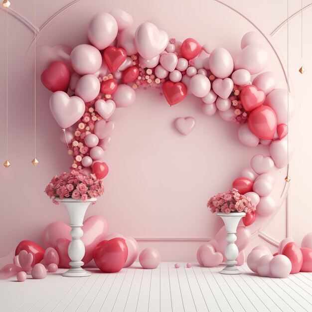 Valentines Day Balloons And flowers Arch Light