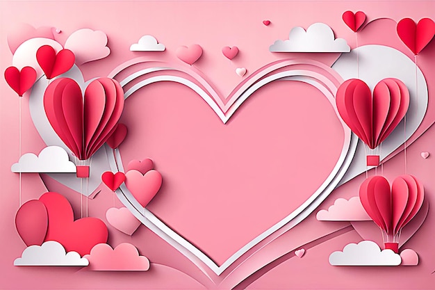 Valentines day banner frame border background Valentine day banner design for use paper cut style