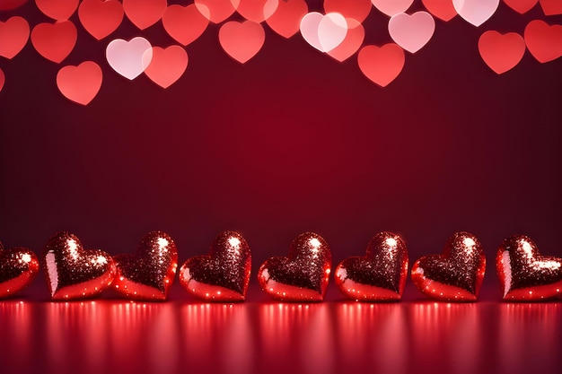 Баннер Дня святого Валентина красный размытый абстрактный фон с красными сердцами боке и мерцанием