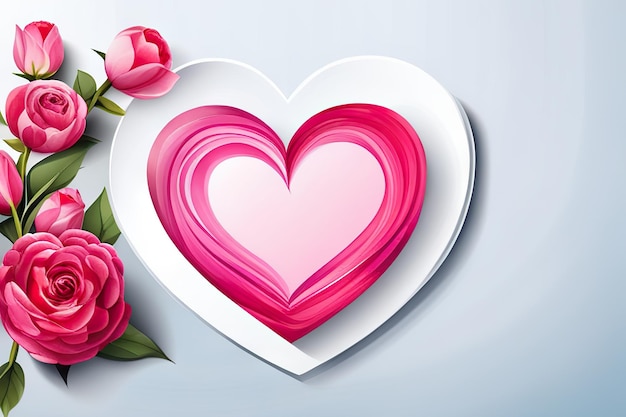 Баннер ко Дню святого Валентина с розовым акварельным сердцем любви и цветами