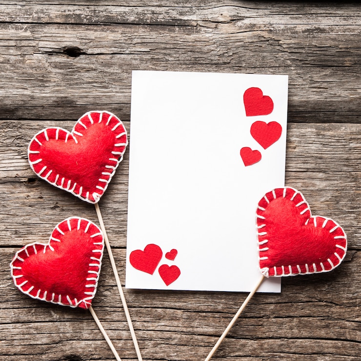 Photo valentines day blank greeting card with decorative hearts