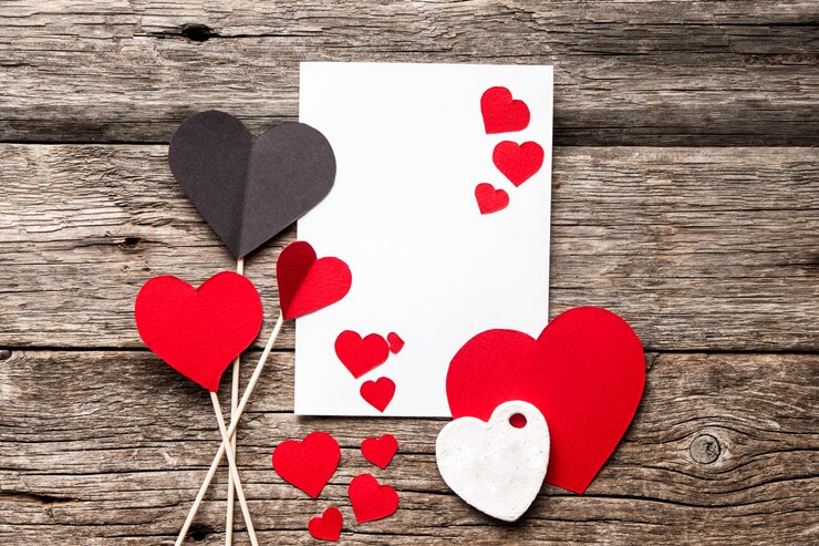 Photo valentines day blank greeting card with decorative hearts
