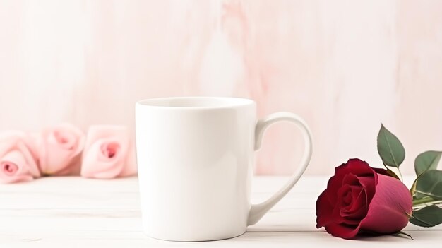 Valentines Day Bliss Red Rose and White Cup