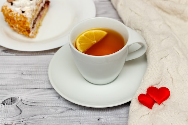 Valentines Day Breakfast With lemon tea and biscuit cake.