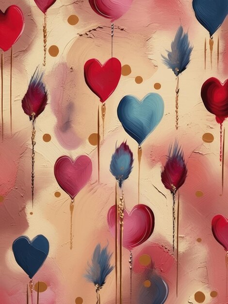 Valentines Day Brushstrokes Background with Hearts and Arrows