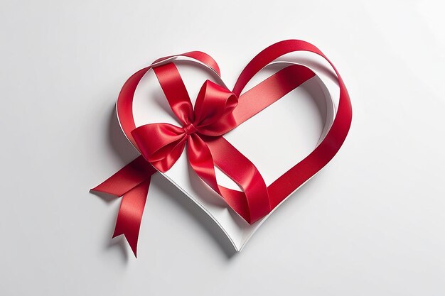 Valentines day card heart made of ribbon on white background