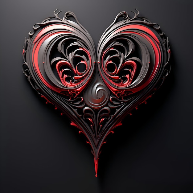 Valentines day card with red heart on dark background illustration