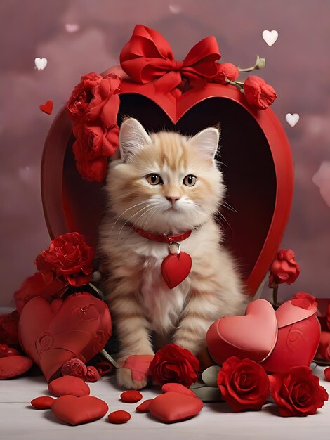 Photo valentines day cat and dog red colour