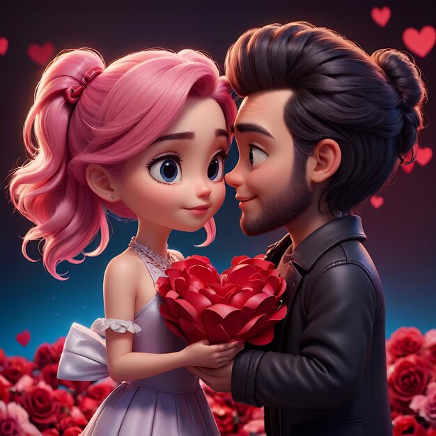 Foto celebrazione del giorno di san valentino in 3d in stile cartone animato coppia