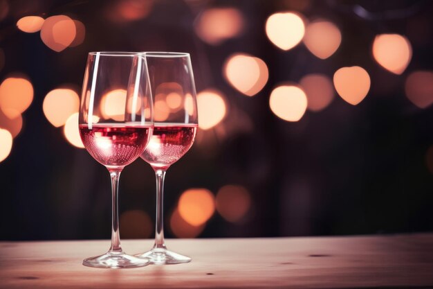 Valentines day celebration with two glasses of wine Romantic date Generative AI