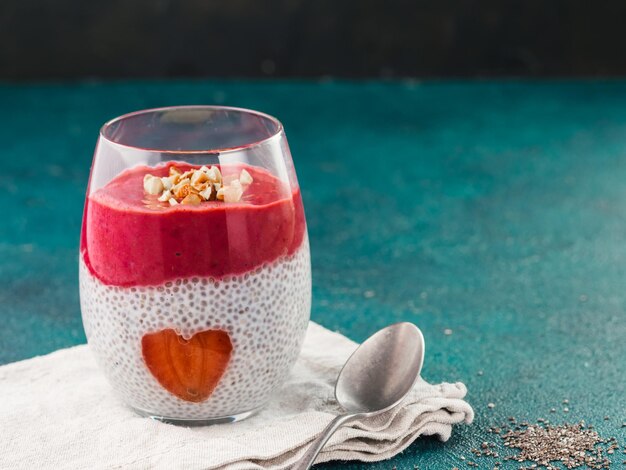 Valentines Day Chia pudding with strawberry heart