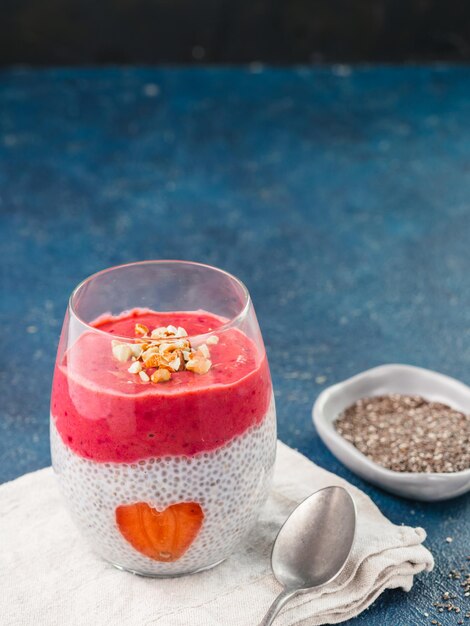 Valentines Day Chia pudding with strawberry heart