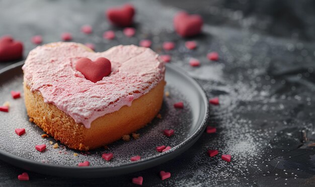 Valentines Day chocolate cake with berries on a plate