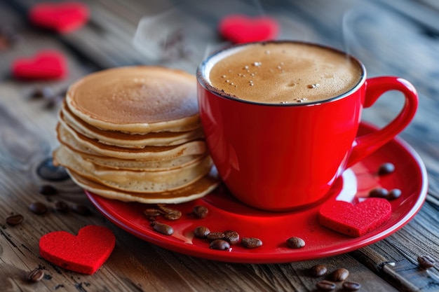 Valentines day coffee for romantic breakfast with hearts generative ai