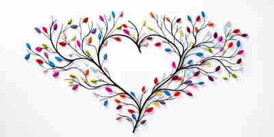 Photo valentines day colorful branch heart valentinstag label white background craft a captivating i