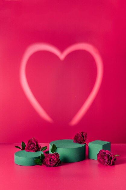 Valentines Day composition with 3D podiums