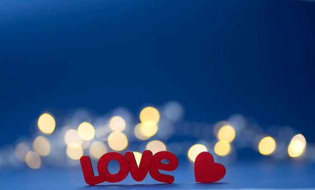 Valentines day composition The word Love on a background of lights