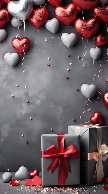 Photo valentines day concept background gray color scheme with