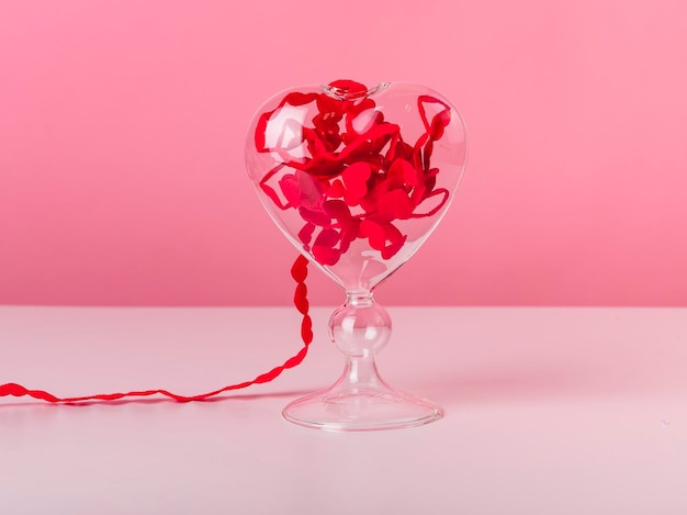 Valentines day concept hearts ribbon on pink background high quality photo