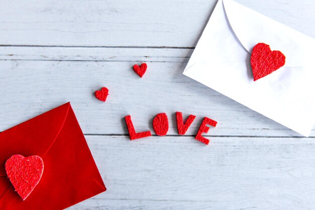 Valentines day concept love letter on wooden table