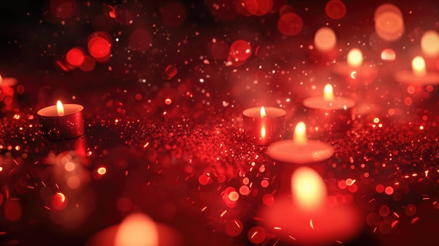 Valentines day concept of red candles on a red background