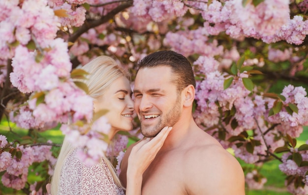 Valentines day concept Spring couple Smiling face of spring happy young couple