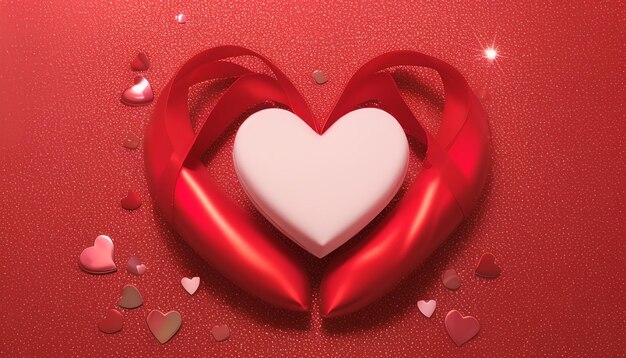 Концепция дня святого Валентина Два красных сердца на ярком блестящем фоне