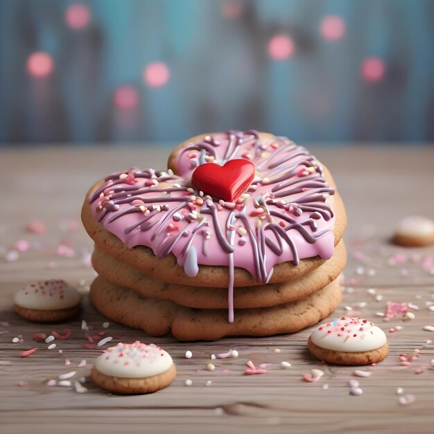 valentines day cookie on a wooden table ai generated background