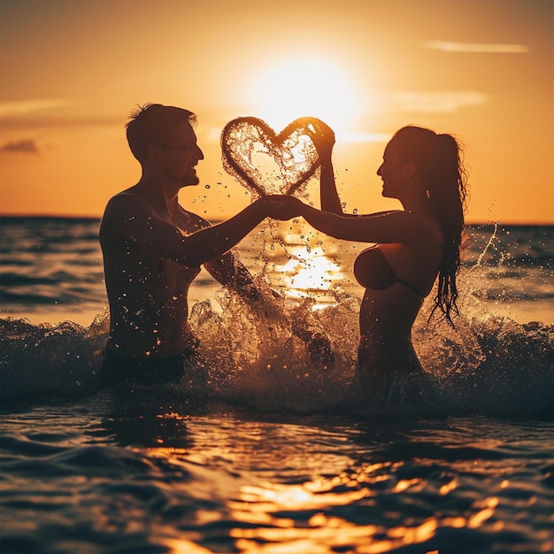 Фото День святого валентина пара в морской стороне икона любовник любовь харт с имел